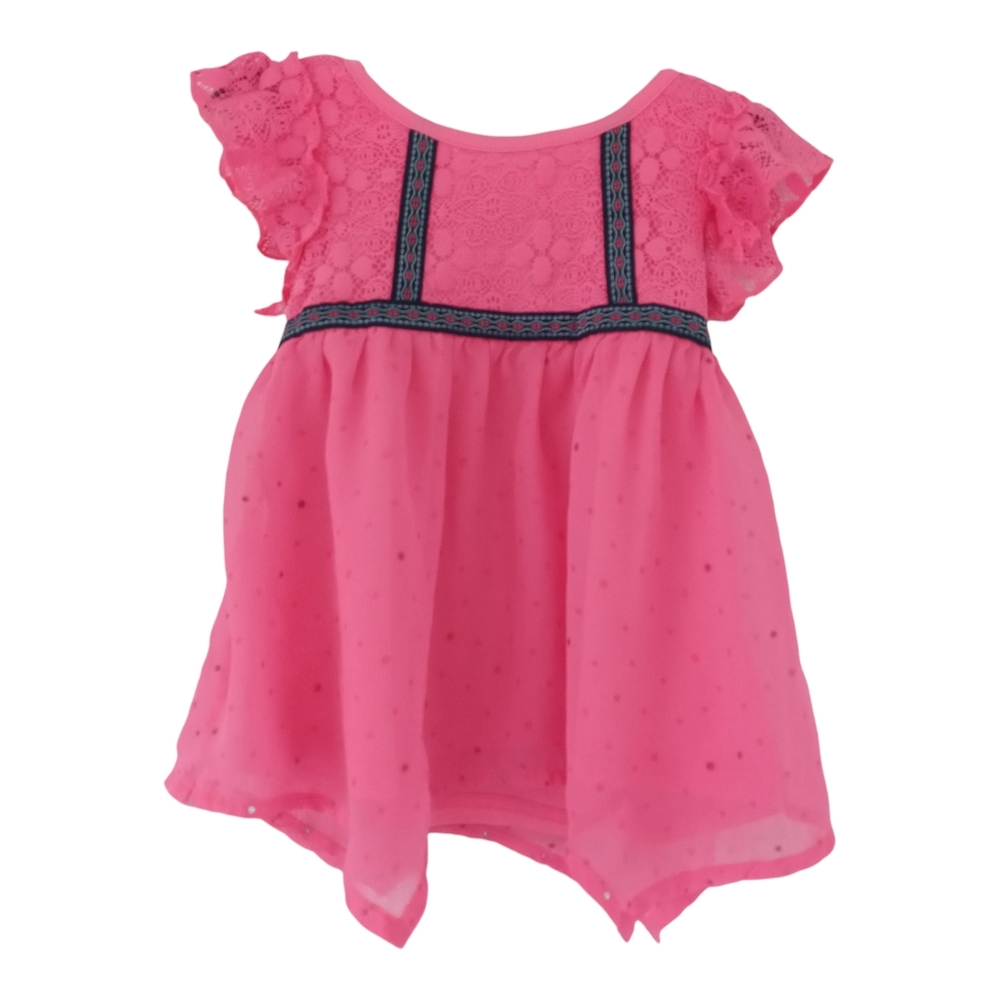M8) Little Lass Girls Pink Lace Flutter Sleeve Dress | Size 5